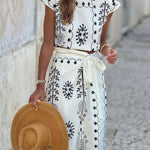 Off-white Skirt and Black Printed Tights Two-piece Set