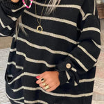 Solid Color Contrast Stripe Pullover Round Neck Loose Sweater