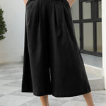 Elastic Waist Wide Leg Cropped Pants Pocket Cargo Casual Pants