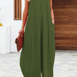 Solid Color Side Pocket Casual Wide-leg Suspender Jumpsuit