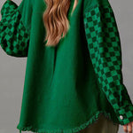 Fashionable casual loose plaid contrasting raw edge denim jacket