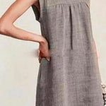 Margovil Ruched Short Sleeve Cotton Linen Babydoll Dress