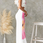 Frill One Shoulder Sleeveless Floral Print Bodycon Maxi Dress
