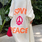 Margovil Open Front Love and Peace Pattern Long Sweater Cardigan(in 5 Colors)