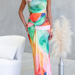One Shoulder Sleeveless Cut Out Waist Printed Maxi Dress