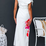 Asymmetric Shoulder Side Slit Floral Maxi Dress