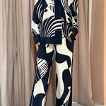 Margovil Graphic Printed Long Sleeve Blouse Shirt Wide Leg Pants 2 Pieces Set