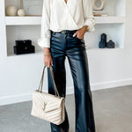 Margovil Pocketed Straight Wide Leg Faux Leather Pants