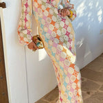 Margovil V Neck Lantern Sleeves Geometric Print Maxi Dress
