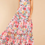 Queen Of Roses Tie Shoulder Ruffle Swing Maxi Dress