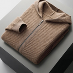 PURE EXTRA-FINE MERINO WOOL RIBBED ZIPPER HOODIE