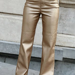 Faux Leather Straight Leg Pocketed Pants
