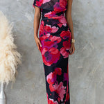 Off Shoulder Floral Print Bodycon Maxi Dress