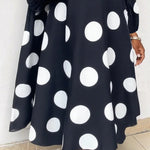 Long Sleeves Loose Contrast Color Polka-Dot Round-Neck Maxi Dresses