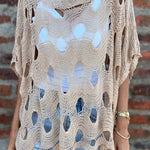 Solid Color Loose-fitting Openwork Casual Knit Top