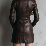 Chic Chocolate Brown Leather Zip-Up Fitted Mini Dress