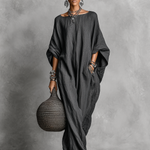 Women's Loose Cotton And Linen Batwing Sleeve Maxi Dress