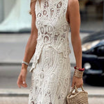 Sleeveless Hollow-Out Crochet Maxi Dress Set