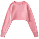 Round Neck Solid Color Loose Casual Long Sleeve Super Short Knitted Sweater