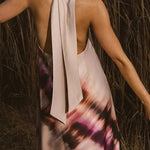Unique Printed Halterneck Lace Up Backless Maxi Dress