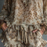 Boho Vintage Floral Chiffon Blouse & Shorts Set