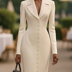 Bodycon Long Sleeves Buttoned Solid Color Notched Collar Midi Dresses Outerwear
