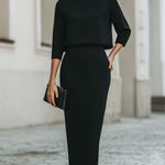 Boat Neck Top And Midi Skirt Set