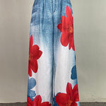 Loose Wide Leg Flower Print Jean Pants Bottoms Trousers
