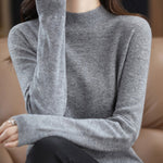 Office Long Sleeves Solid Color High-Neck Sweater Tops Pullovers