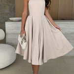Margovil Strapless Open Back Waisted Swing Midi Dress