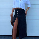 Margovil High Rise Button Down Slit Denim Skirt