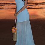 Margovil Strapless Mesh Splice Bodycon Maxi Dress