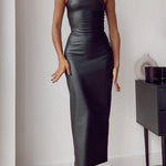 Strapless Tube Faux Leather Pencil Maxi Dress