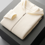 PURE EXTRA-FINE MERINO WOOL RIBBED ZIPPER HOODIE