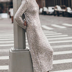 Margovil Long Sleeves Back Cut Out Sequin Midi Dress