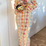Margovil V Neck Lantern Sleeves Geometric Print Maxi Dress