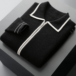 PURE EXTRA-FINE MERINO WOOL TWO-TONE POLO CARDIGAN