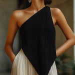 Minimalism Asymmetric Pleated One-Shoulder Top