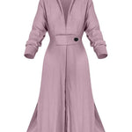 Full-Sleeve V Neck Belt Button Pocket Midi Dress