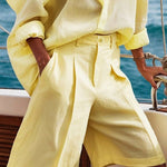 High Waisted Wide Leg Pleated Solid Color Split-Joint Shorts