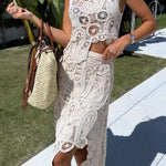 Summer Getaway Look Crochet Lace Elastic Waist Irregular Hem Maxi Skirt