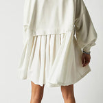 Fake two piece solid color color matching loose pleated dress
