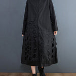 A-Line Long Sleeves Asymmetric Hollow Polka-Dot Solid Color Lapel Midi Dresses