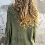 Solid Color Hollow Round Neck Casual Loose Knitted Sweater