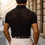 Men's Fashion Lace Lapel Short Sleeve Casual Polo Shirt