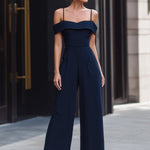 Off-Shoulder Structured Wide-Leg Suiting Jumpsuit