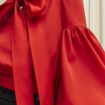 Puff Sleeves Bowknot Solid Color Stand Collar Blouses&Shirts Tops