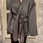 Open Front Pocketed Splice Coat with Belt