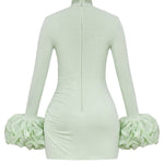 Ruffled Patchwork Long Sleeve High Neck Mini Dress