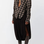 Vintage Plaid Shoulder Pad Buttons Long Sleeve Angled Hem Shirt